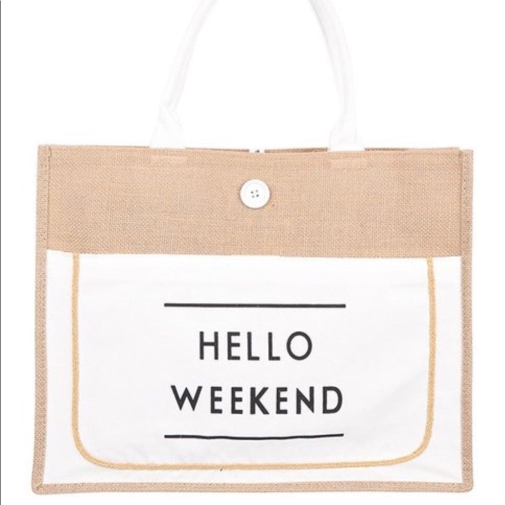 Hello Weekend Tote Bag (White)